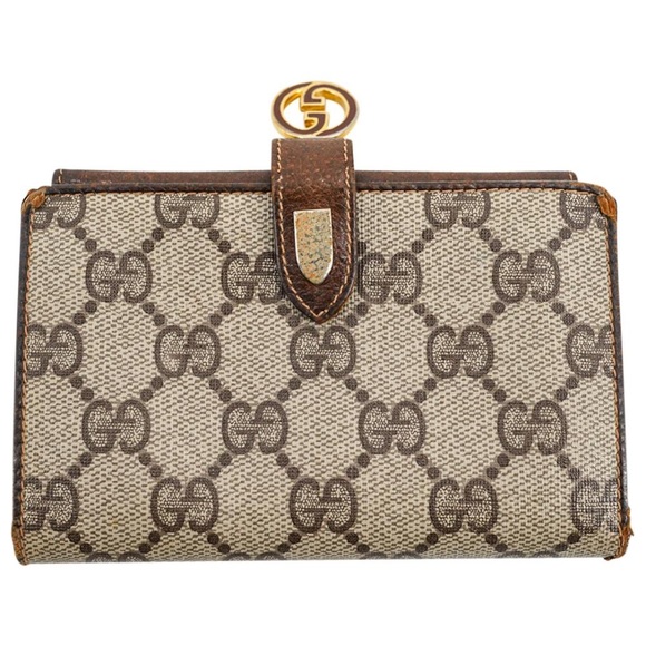 1970s Vintage Gucci Supreme Monogram Canvas Leather GG Gold Clasp Clutch Wallet - Picture 6 of 16